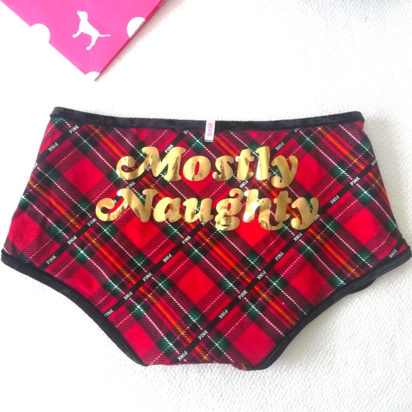 PINK Victoria's Secret Other - VS PINK Velvet Trim Boyshorts Panties Small Mostly Naughty new red plaid nwot